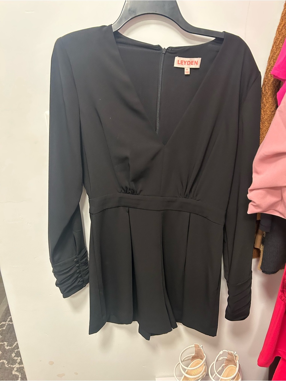 Leyden Black V-Neck Long Sleeve Peplum Dress